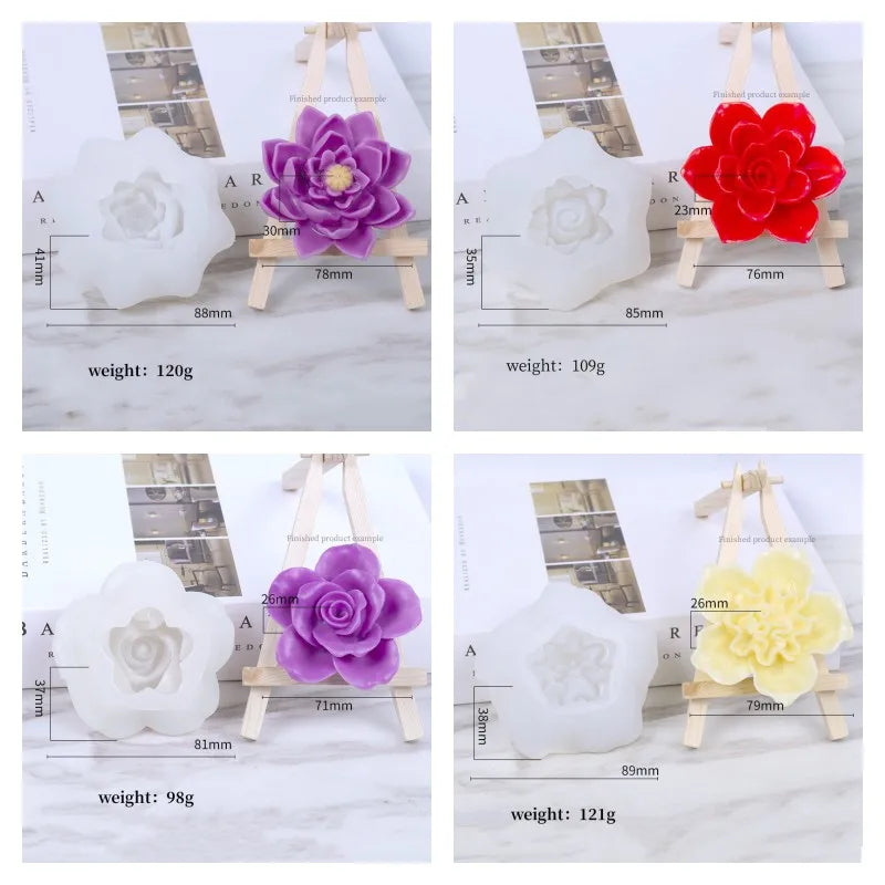 3D Rose Candle Silicone Mold DIY Lotus Peony Chrysanthemum Shape Mousse Handmade Soap Aromatherapy Epoxy Resin Molds