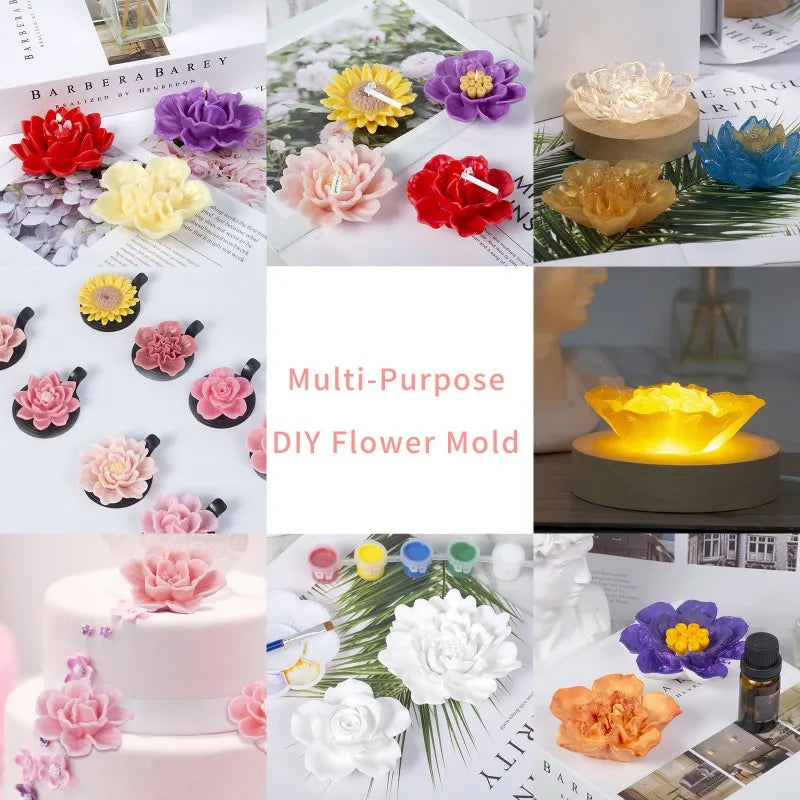 3D Rose Candle Silicone Mold DIY Lotus Peony Chrysanthemum Shape Mousse Handmade Soap Aromatherapy Epoxy Resin Molds