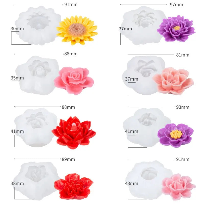 3D Rose Candle Silicone Mold DIY Lotus Peony Chrysanthemum Shape Mousse Handmade Soap Aromatherapy Epoxy Resin Molds