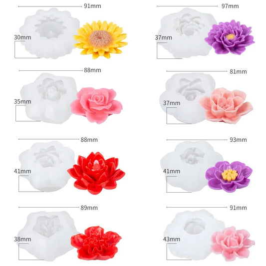 3D Rose Candle Silicone Mold DIY Lotus Peony Chrysanthemum Shape Mousse Handmade Soap Aromatherapy Epoxy Resin Molds