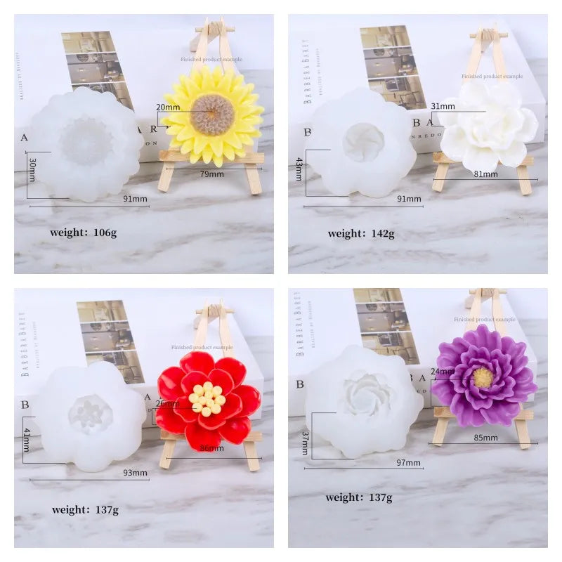 3D Rose Candle Silicone Mold DIY Lotus Peony Chrysanthemum Shape Mousse Handmade Soap Aromatherapy Epoxy Resin Molds