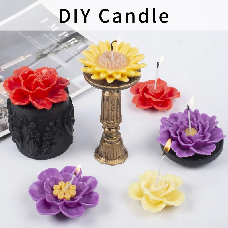 3D Rose Candle Silicone Mold DIY Lotus Peony Chrysanthemum Shape Mousse Handmade Soap Aromatherapy Epoxy Resin Molds