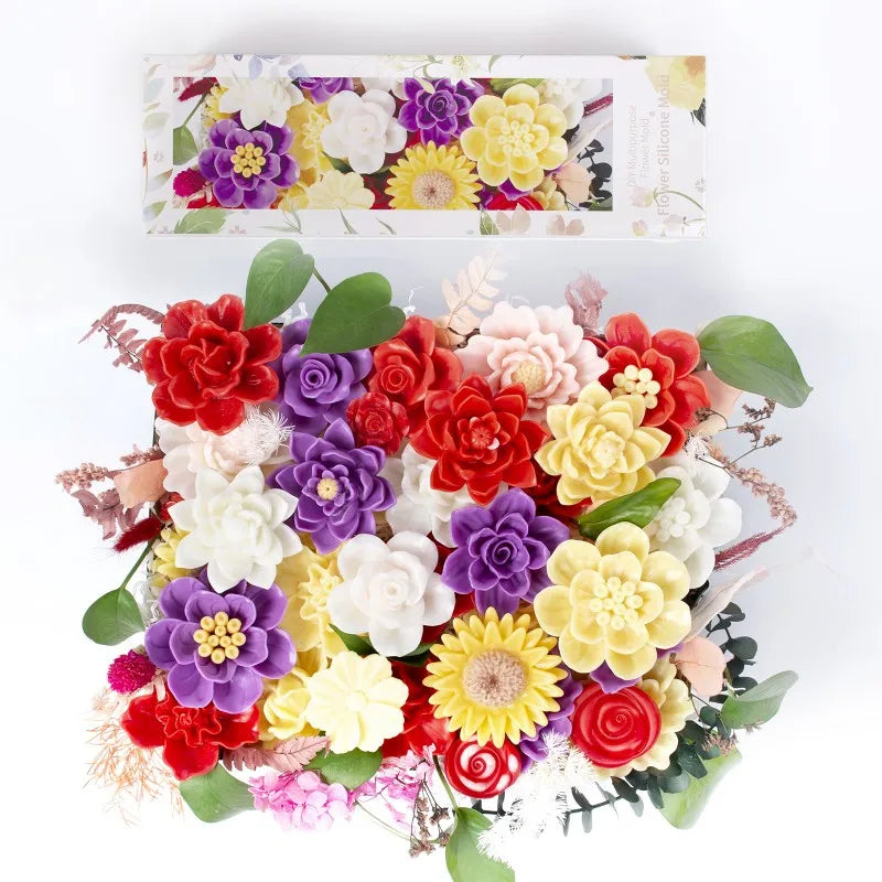3D Rose Candle Silicone Mold DIY Lotus Peony Chrysanthemum Shape Mousse Handmade Soap Aromatherapy Epoxy Resin Molds