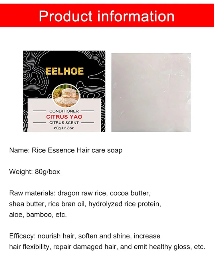 Rice Hair Care Soap Essence Nourishing Hair Smoothing Split End Repair Shampoo Soap for Men Women