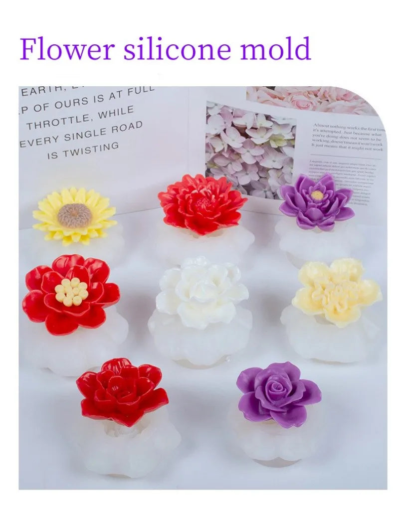 3D Rose Candle Silicone Mold DIY Lotus Peony Chrysanthemum Shape Mousse Handmade Soap Aromatherapy Epoxy Resin Molds
