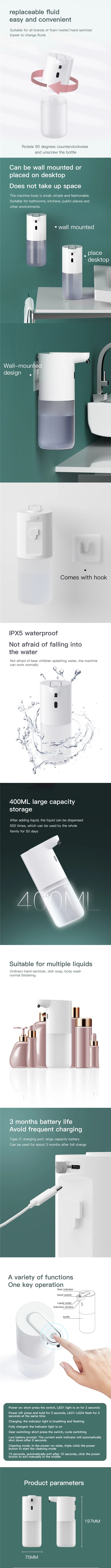 Touchless Automatic Soap Dispenser Foam USB Charging Smart Infrared Sensor Liquid Soap Dispenser Hand Sanitizer Kitchen Bathroom