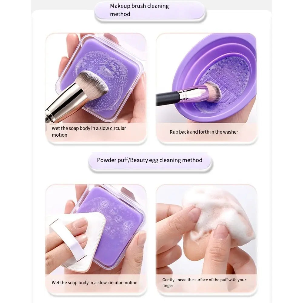 50g Makeup Brush Cleaner Soap Solid Soap Powder Puff Brush Cleaning Tool Brushes Cleaning Solution with Storage Box