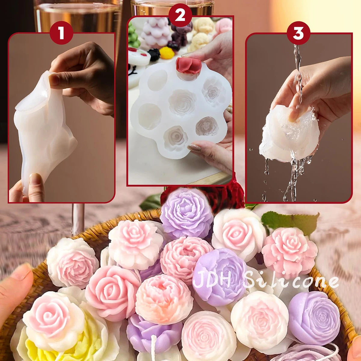 7 Kinds Of Flower Combination Candle Silicone Mold Diy Cement Plaster Aromatherapy Soap Mould Cake Chocolate Home Decorations
